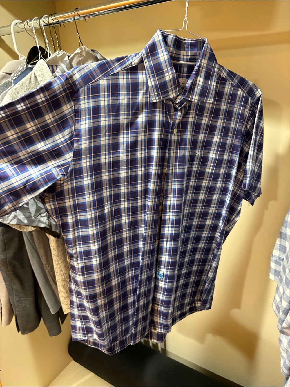 Peter Millar Blue and White Plaid Short-Sleeve Button-Down Shirt